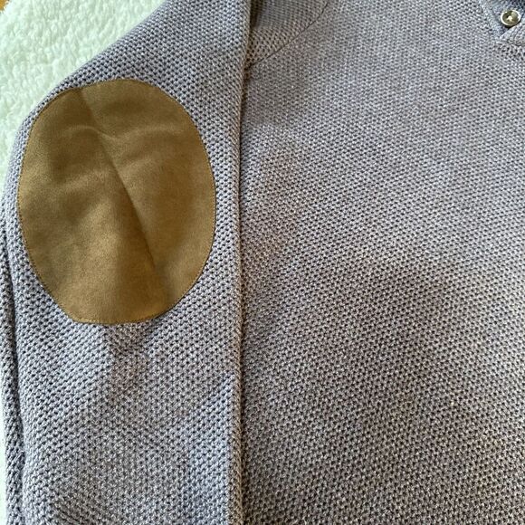 Joseph Abboud Purple Fisherman's Cowl Neck Sweater L Mens Elbow Patches - Picture 5 of 9